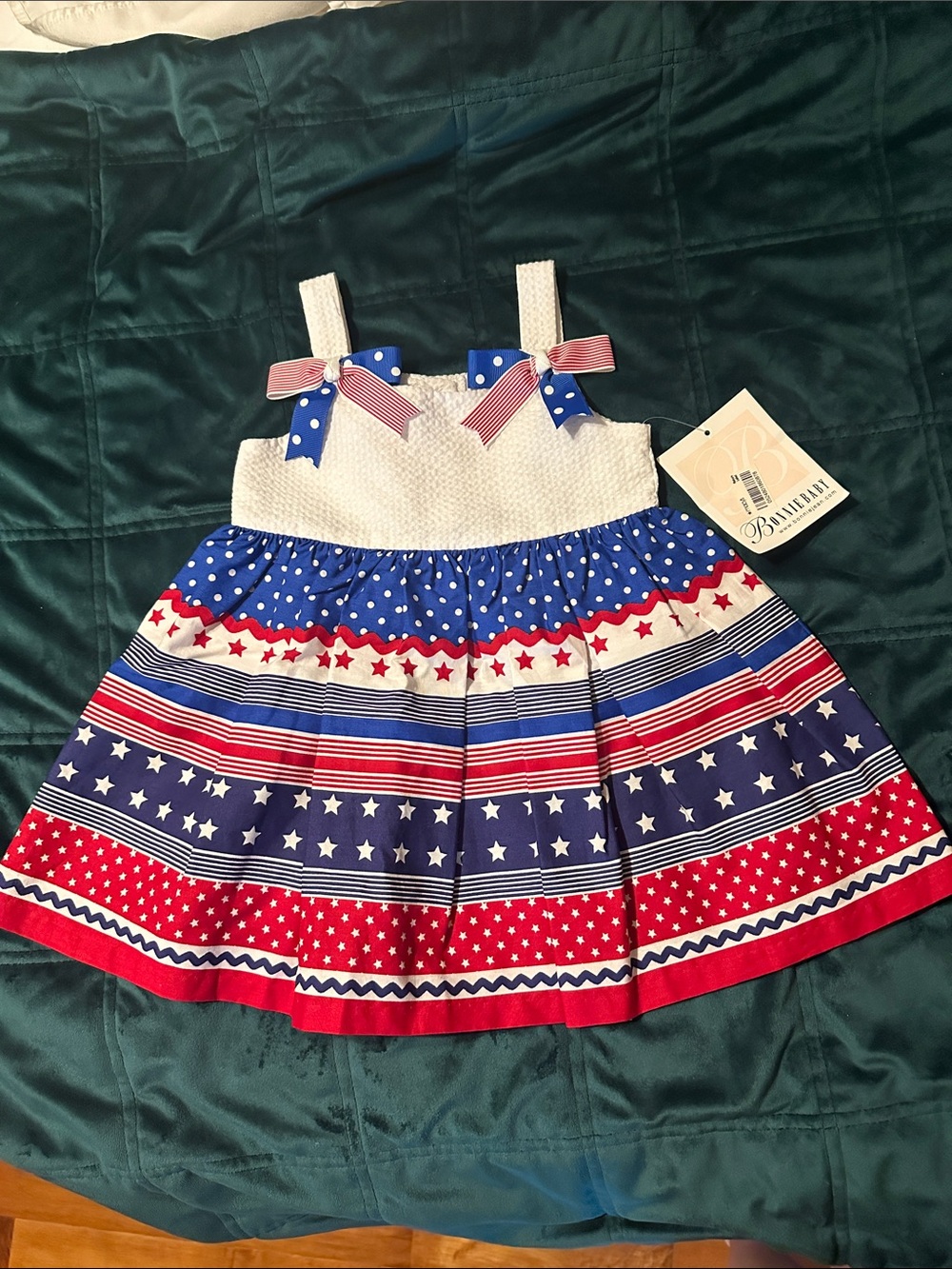 Bonnie Baby Stars and Stripes Toddler Dress with Ribbon Accents